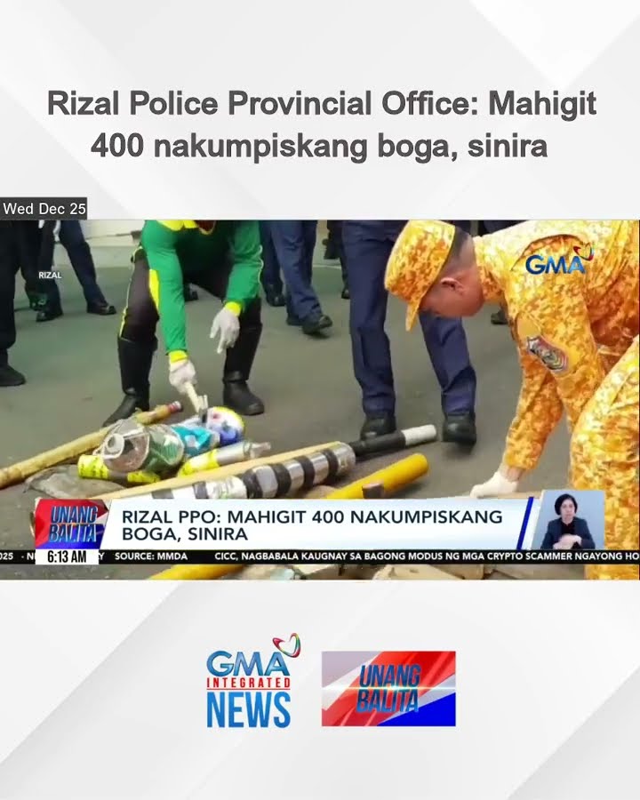 Rizal Police Provincial Office – Mahigit 400 nakumpiskang boga, sinira | Unang Balita