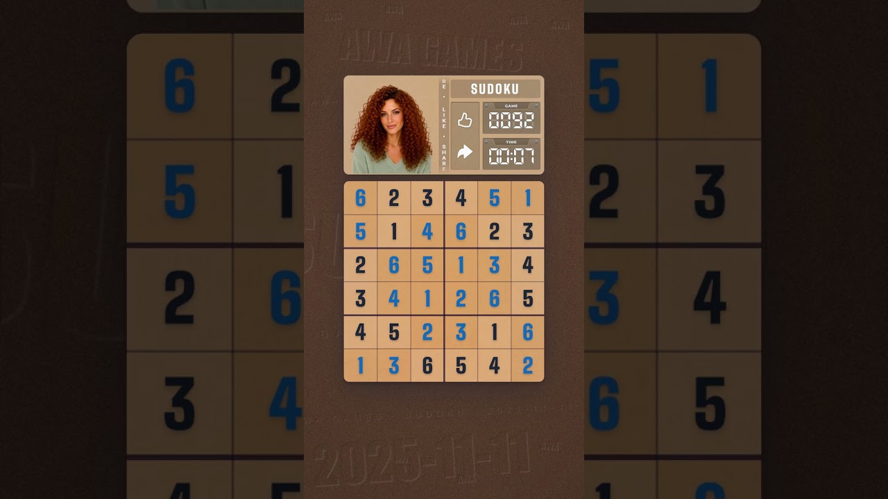 LinkedIn Mini Sudoku #92 solved board for November 11, 2025, 6x6 grid