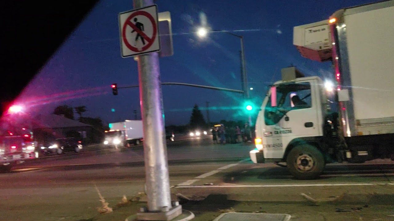 Accident involving a car and a motorcycle at Freeway 180 and McCall in