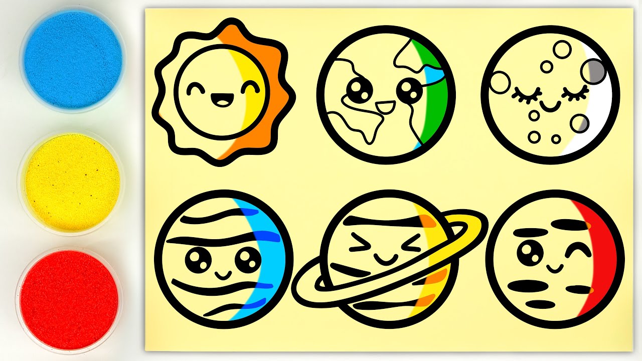 Sand painting planets and stars for kids and children