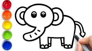 Easy Elephant Drawing and Coloring for Children | How to Draw an Elephant | Learn Colors for Kids