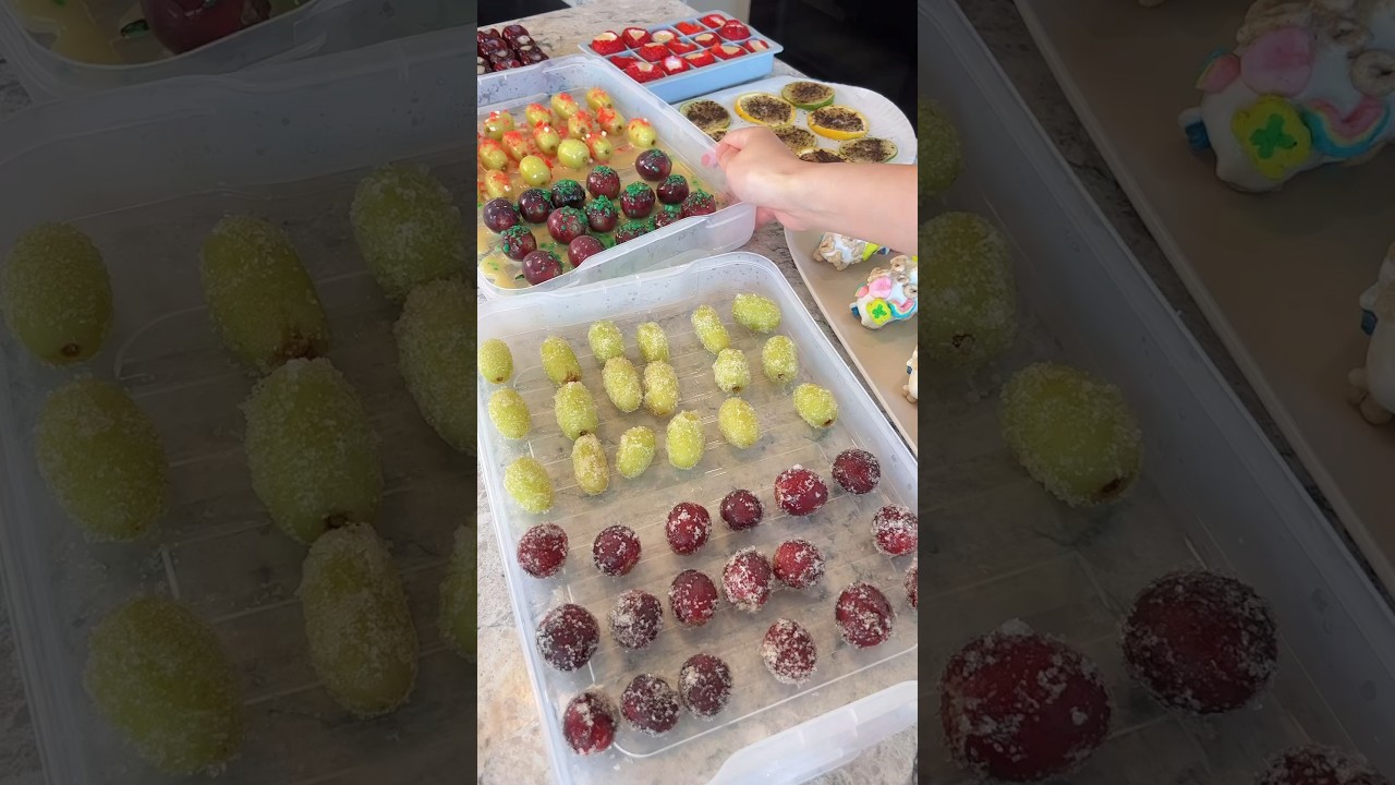 Frozen grapes coated in popping candies