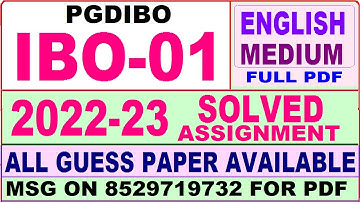 PGDIBO IBO 01 solved assignment 2022-23 / ibo 1 solved assignment in english / ignou pgdibo