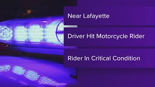 Motorcycle rider in critical condition after crash near Lafayette