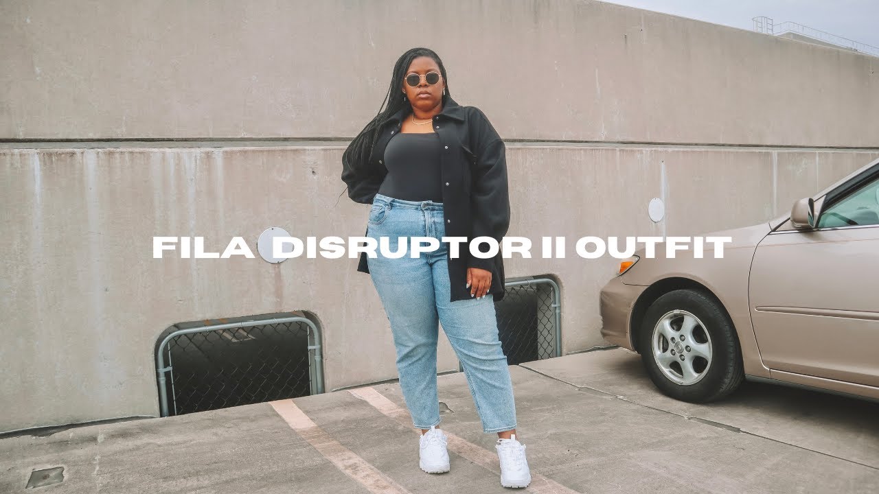 BEST Chunky White Sneakers Outfit for a Casual Spring Look! | Fila Disruptor  II Outfit (Plus Size) - YouTube