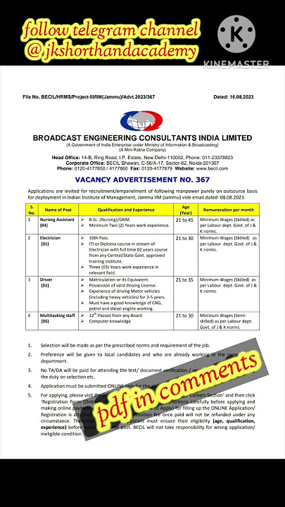 BECIL Recruitment 2023....