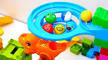 🦖Building Block coaster ☆ Marble Run ASMR spiral slope and Dinosaurs course