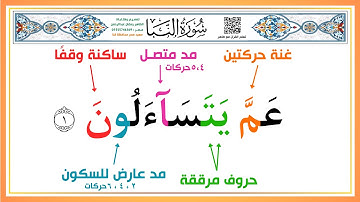 ضبط مخارج الحروف | تعلم قراءة سورة النبأ كاملة بأحكام التجويد مع ضبط القراءة الصحيحة 