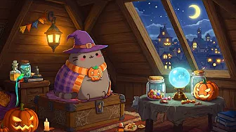 Halloween Witch Pusheen ๐โจ Spooky Attic Ambience with Pumpkins & Magic Vibes