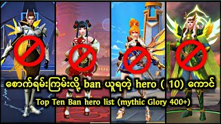 သင်ထင်တောင်ထင်မထားတဲ့ Ban hero 10 ကောင်🔥စောက်ရမ်းကြမ်းလို့လား ?🤨 (mythic 400+)