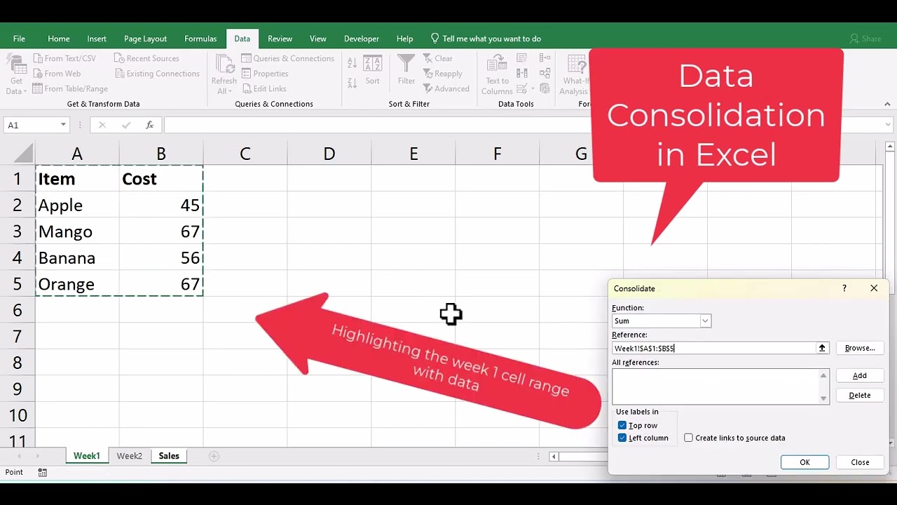 Data Consolidation in Microsoft Excel