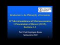 Philosophy of Economics IV.1 Microfoundations of Macroeconomics: Presentation of Hoover (2015), 1-2