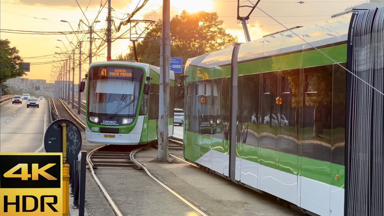[4K 60fps HDR]Bucharest STB-Astra Trams running on a single track on ...