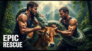 Epic Struggle Humanity vs  Nature as Courageous Rescue Team Fights Giant Python to Save Innocent Cow