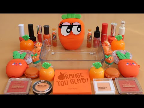 'Carrot' Mixing'Orange'Eyeshadow,Makeup and glitter Into Slime.★ASMR★Satisfying Slime Video