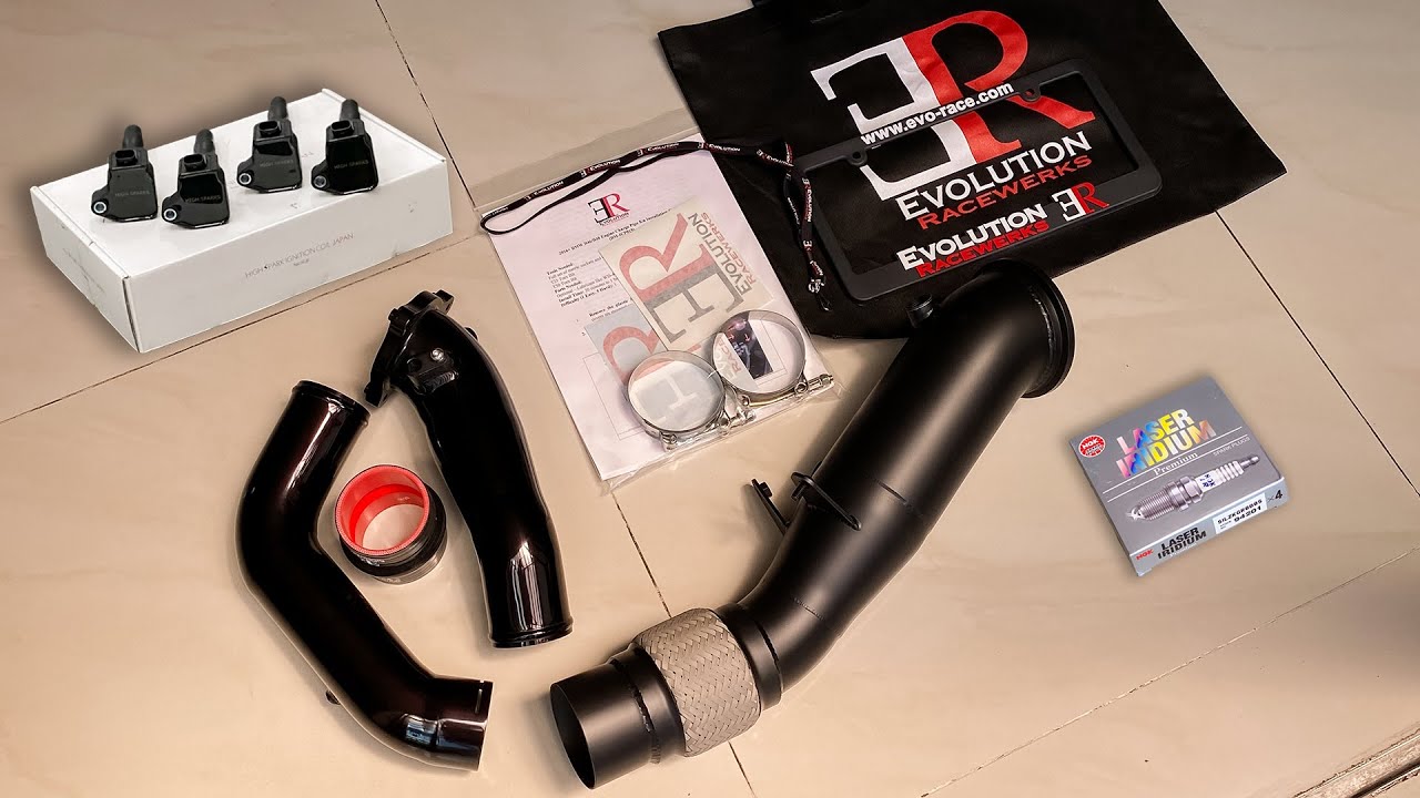 Evolution Racewerks Catless Downpipe, High Spark Ignition Coil, dan NGK