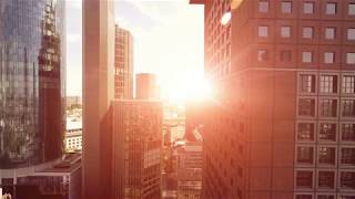 Epic View Of Skyline At Sunset Magic Hour City Aerial View