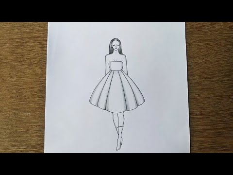 How to draw a girl in beautiful dress || Easy Barbie Dress Drawing|| Easy  girl drawing - YouTube