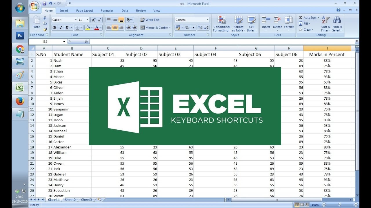 excel 2016 shortcut keys