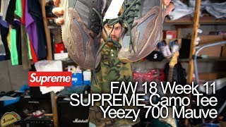 Supreme F/W 2018 week 11 - Pique S/S Henley Camo button tee + Yeezy 700 Mauve