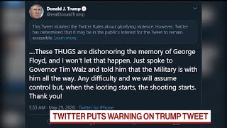 Twitter Puts Warning on Trump’s Floyd Tweet For Glorifying Violence