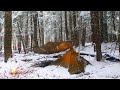 Hot Tent Camping in a Snow Storm | Campfire Cooking