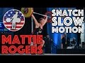 Mattie rogers 69  100 103 and 105kg snatch slow motion