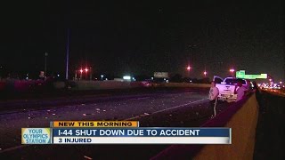 Three injured after five car pileup on I-44 in Tulsa
