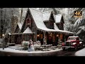 Snowy christmas ambience with holiday background music  4k  day to night every 30 minutes 