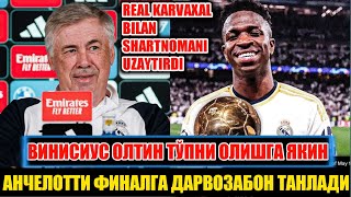 ТЕЗКОР ВИНИСИУС ОЛТИН ТЎПНИ ОЛИШГА ЯҚИН.АНЧЕЛОТТИ ФИНАЛГА ДАРВОЗАБОН ТАНЛАДИ.ТОП ХАБАРЛАР