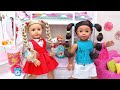 Sister dolls new hairstyles and dress up for morning routine adventure