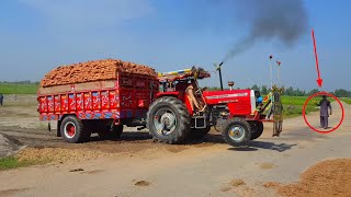 Mf 375 Stuck At Bridge With Bricks Loaded Trolley A1 Tractor In Pakistan 2020