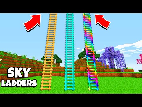 Where DOES DIAMOND LADDER AND PORTAL LADDER AND RAINBOW LADDER LEADS in Minecraft ? NEW SKY LADDER !