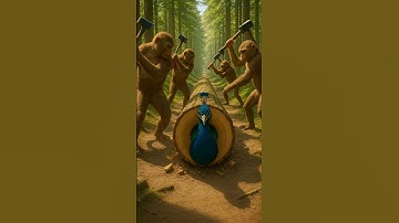 Monkey Rescues Peacock from Giant Log #ai #monkey #peacock #animals #funny #shorts