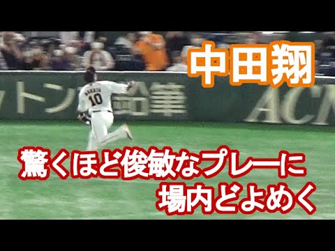 【中田翔の守備に球場沸く！】ビックリするほど素早い動きでファールフライを好捕