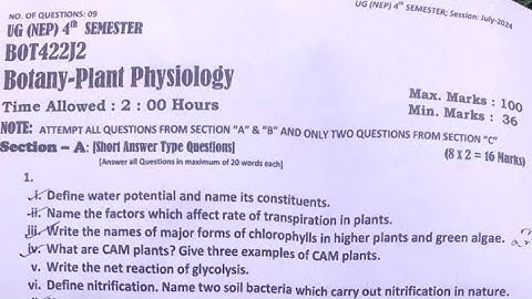 Botany ug 4th sem j2 question paper || UG 4th sem botany plant physiology question paper kashmir
