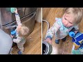 Toddler instantly regrets using water dispenser #shorts