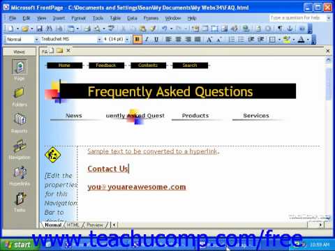 FrontPage Tutorial Creating E-Mail Hyperlinks Microsoft Training Lesson 7.2