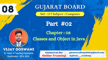 Part #02 | Chapter 8: Classes and Objects in Java | Gujarat Board Class 12 Computer Science | #gseb