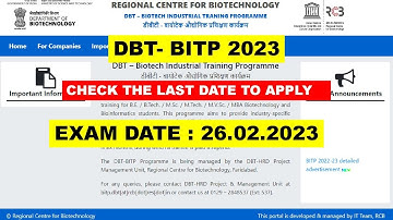 DBT BITP 2023 NOTIFICATION IS OUT NOW!! CHECK THE LAST DATE TO APPLY!! STIPEND:19,000 PER MONTH!!