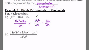 Algebra 1: 11.5 Notes: Example 1 - Dividing a Polynomial by a Monomial