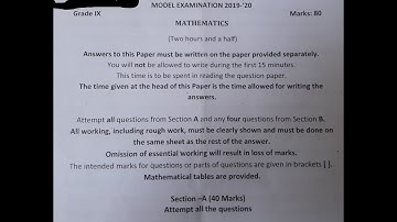 ICSE  / CLASS 9 / MATHEMATICS     / MODEL EXAM  2020  / QUESTION PAPER