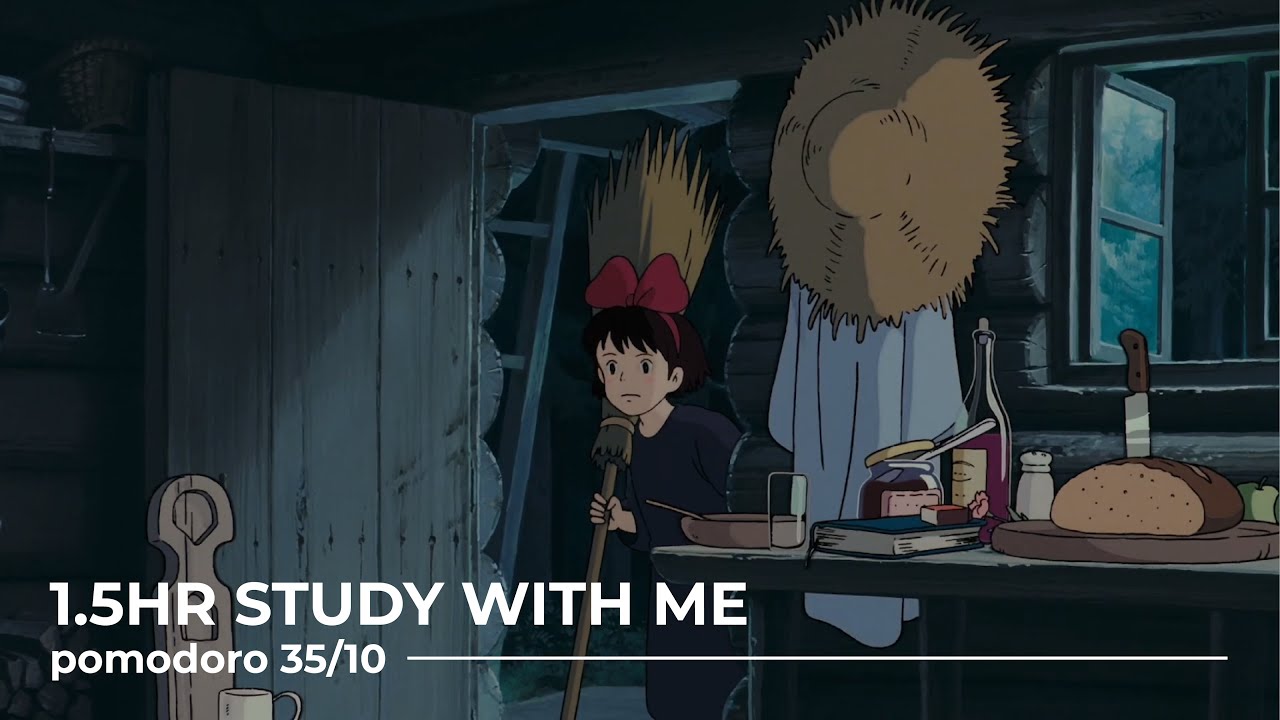 1.5HR STUDY WITH ME 📖🌸 | studio ghibli instrumental | pomodoro 35/10