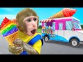 KiKi Monkey eat Colorful Ice Cream by Duckling challenge and play shopping cart | KUDO ANIMAL KIKI