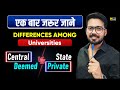 Central vs State vs Deemed vs Private University 🔥 कौन सी है Best? एक बार जरूर जानें