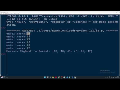 Python Program to Sort Marks Using Bubble Sort | VTU Question | 1BPLC105B | 5th Program