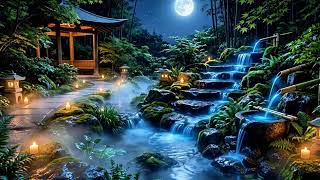 The Most Peaceful Night in Japan 🌙 Bamboo Forest, Waterfall &amp; Lantern Sounds