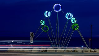 New 'Celebrating Muskegon' sculpture illuminated at night