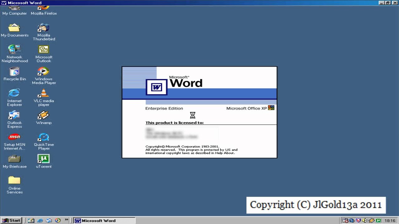 Microsoft Office XP running on Windows 98 Second Edition