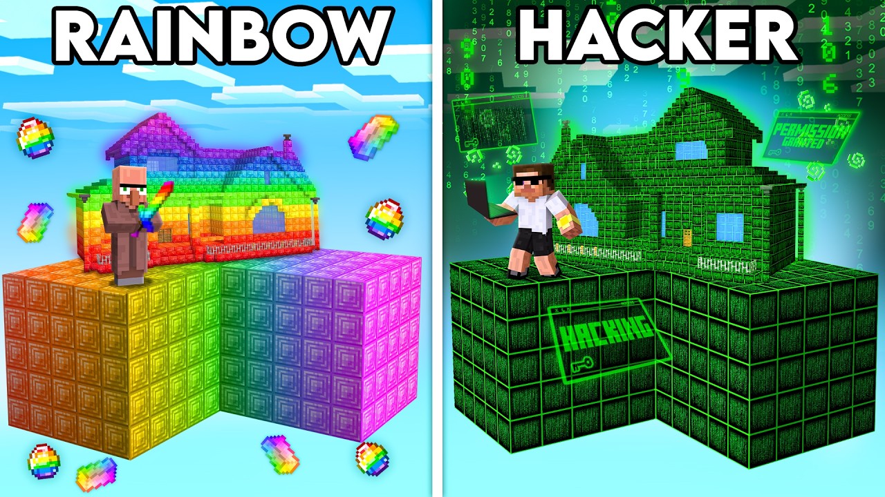 Hacker vs Rainbow Skyblock Battle in Minecraft..